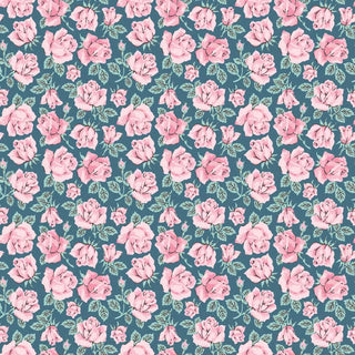 Carols Roses in Teal • Delightful Department Store by Amy Johnson for Poppie Cotton (1/4 yard) - Emmaline Bags Inc.