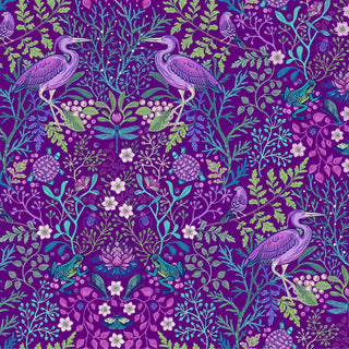 Crane and Turtle in MAGENTA // Water's Edge for Northcott (1/4 yard) - Emmaline Bags Inc.