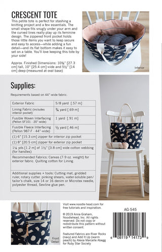 Crescent Tote by Noodlehead (Printed Paper Pattern) - Emmaline Bags Inc.