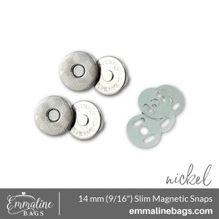 Magnetic Snap Closures: 9/16" (14 mm) SLIM in NICKEL Finish (2 Pack) - Emmaline Bags Inc.