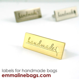 Metal Bag Label: "Handmade" with Bird - Emmaline Bags Inc.