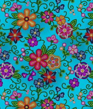 Turquoise (Canvas) | Beaded Floral by Shannon Gustafson (¼ Yard)