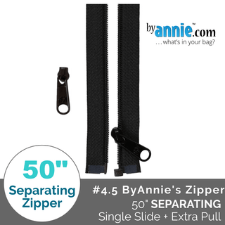 50" ByAnnie Separating Zippers + Extra Slide | BLACK - Emmaline Bags Inc. - Separating Zipper