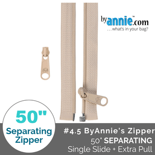 50" ByAnnie Separating Zippers + Extra Slide | NATURAL - Emmaline Bags Inc. - Separating Zipper