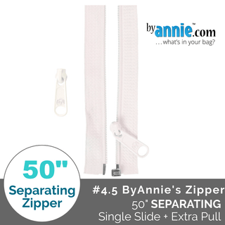 50" ByAnnie Separating Zippers + Extra Slide | WHITE - Emmaline Bags Inc. - Separating Zipper