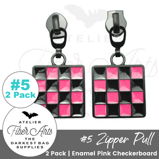 Pink Enamel Checkerboard Zipper Sliders w/ Pulls | SIZE#5 (2 Pack)