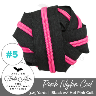 Black & Hot Pink Coil | Nylon Coil Zipper  | SIZE#5* (3.25 Yards)