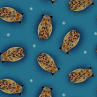 Teal Owls | July Moon by Betty Albert (¼ Yard)