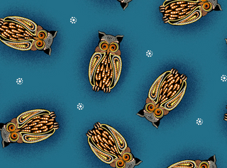 Teal Owls | July Moon by Betty Albert (¼ Yard)