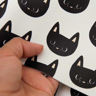 Midnight Meow | Zipper Valley Printed Saffiano Faux Leather | 12" x 52" Pre-Cut (Small)