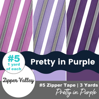 Pretty in Purple | Nylon Coil Zipper Bundle | Size #5 (3 Yards - 1 yd of each)