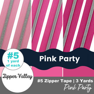 Pink Party | Nylon Coil Zipper Bundle | Size #5 (3 Yards - 1 yd of each)
