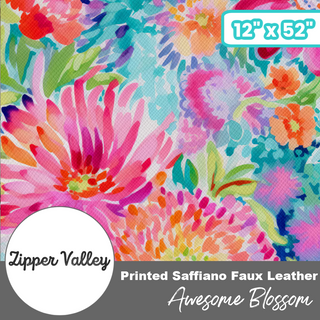 Awesome Blossom | Zipper Valley Printed Saffiano Faux Leather | 12" x 52" Pre-Cut (Small)