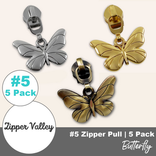 Butterfly | Zipper Sliders with Pulls | Size #5 (5 Pack)