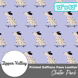 Skater Pup | Zipper Valley Printed Saffiano Faux Leather | 12" x 52" Pre-Cut (Small)