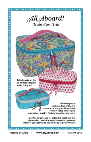 All Aboard Train Case Trio - from By Annie (Printed Paper Pattern) - Emmaline Bags Inc.