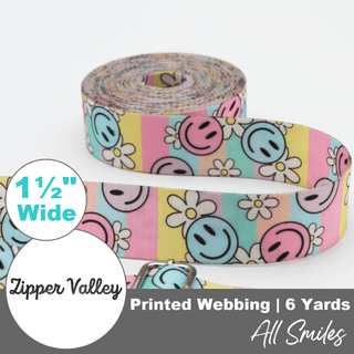All Smiles | Zipper Valley Printed Webbing (6 Yards) | 1 ½" Wide (38 mm) - Emmaline Bags Inc. - Straps & Handles