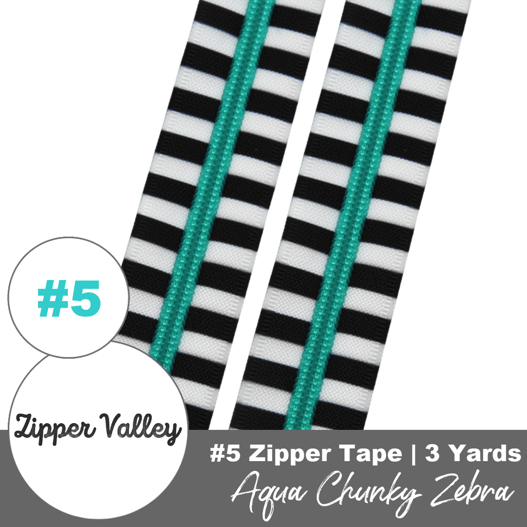 Aqua Chunky Zebra | Nylon Coil Zipper | Size #5 (3 Yards) | Emmaline ...