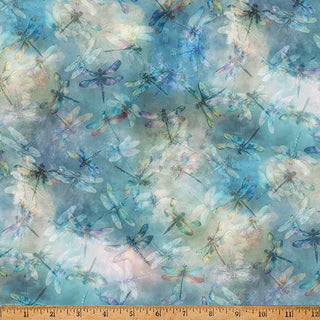 Aqua | Wings Over Wildflowers by Hoffman (1/4 Yard) - Emmaline Bags Inc. - Fabric