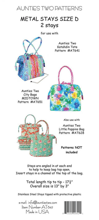 Aunties Two Patterns // Metal Stays (Frames) Size D (1 Pair) - Emmaline Bags Inc.