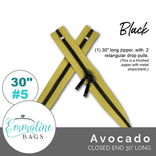 Avocado | Emmaline 30" Nylon Coil Zipper | *SIZE5* with Two Rectangle Pulls - Emmaline Bags Inc.-Emmaline Zippers