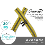 Avocado | Emmaline 30" Nylon Coil Zipper | *SIZE#5* with Two Rectangle Pulls
