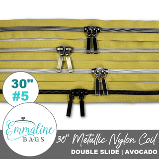 Avocado | Emmaline 30" Nylon Coil Zipper | *SIZE5* with Two Rectangle Pulls - Emmaline Bags Inc.-Emmaline Zippers