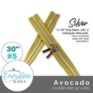 Avocado | Emmaline 30" Nylon Coil Zipper | *SIZE5* with Two Rectangle Pulls - Emmaline Bags Inc.-Emmaline Zippers