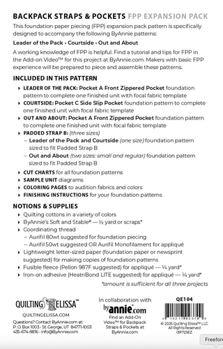 Backpack Straps & Pockets | FPP Expansion Pack | Quilting Elissa X ByAnnie (Printed Pattern) - Emmaline Bags Inc. - Sewing Patterns