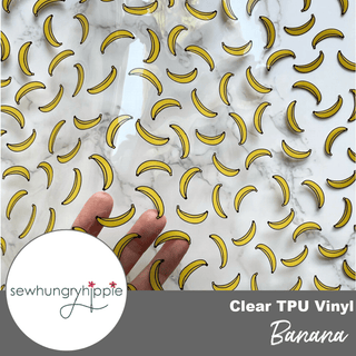 Bananas | Sew Hungry Hippie Clear TPU Vinyl | 12" x 50" Pre - cut - Emmaline Bags Inc. - Fabric
