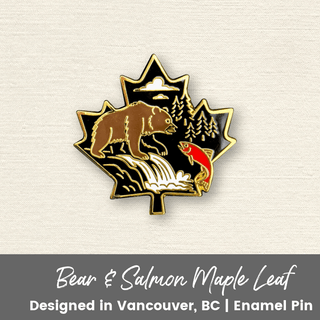 Bear and Salmon Maple Leaf | Enamel Pin - Emmaline Bags Inc.-Sewing Supplies & Notions