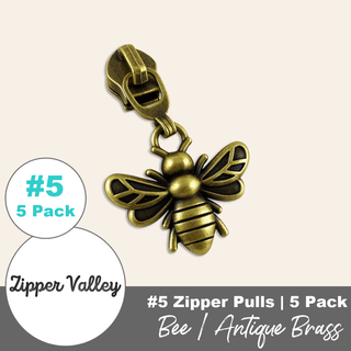 Bee | Zipper Sliders with Pulls | Size 5 (5 Pack) - Emmaline Bags Inc. - Bag Zippers