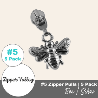 Bee | Zipper Sliders with Pulls | Size 5 (5 Pack) - Emmaline Bags Inc. - Bag Zippers