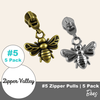 Bee | Zipper Sliders with Pulls | Size 5 (5 Pack) - Emmaline Bags Inc. - Bag Zippers
