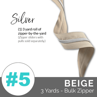 Beige | Emmaline Zipper-by-the-Yard | Nylon Coil Zipper | SIZE5* (3 Yards) - Emmaline Bags Inc.-Emmaline Zippers