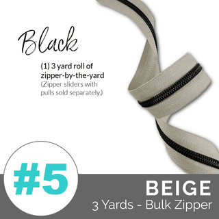 Beige | Emmaline Zipper-by-the-Yard | Nylon Coil Zipper | SIZE5* (3 Yards) - Emmaline Bags Inc.-Emmaline Zippers