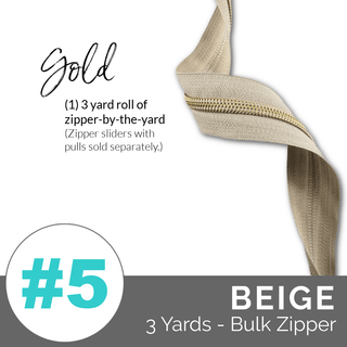 Beige | Emmaline Zipper-by-the-Yard | Nylon Coil Zipper | SIZE5* (3 Yards) - Emmaline Bags Inc.-Emmaline Zippers