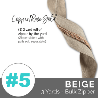 Beige | Emmaline Zipper-by-the-Yard | Nylon Coil Zipper | SIZE5* (3 Yards) - Emmaline Bags Inc.-Emmaline Zippers