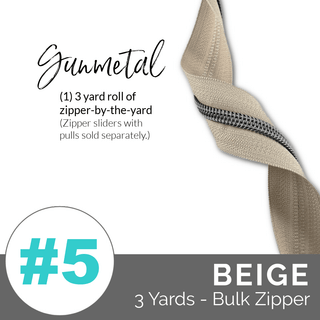 Beige | Emmaline Zipper-by-the-Yard | Nylon Coil Zipper | SIZE5* (3 Yards) - Emmaline Bags Inc.-Emmaline Zippers