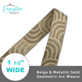 Beige & Metallic Gold Geometric Arc Weave • 1 1/2" (38mm) Wide (Per 1 Yard) - Emmaline Bags Inc. - Straps & Handles