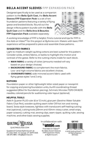 Bella Quilt Coat Accent Sleeves | FPP Expansion Pack | by Quilting Elissa (Paper Pattern) - Emmaline Bags Inc. - Sewing Patterns