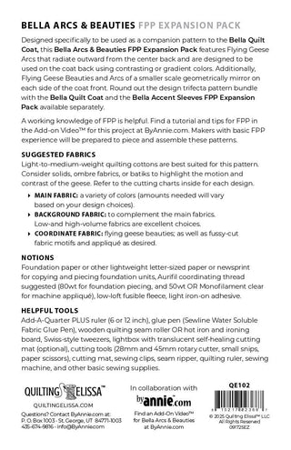 Bella Quilt Coat Arcs & Beauties | FPP Expansion Pack | by Quilting Elissa (Paper Pattern) - Emmaline Bags Inc. - Sewing Patterns