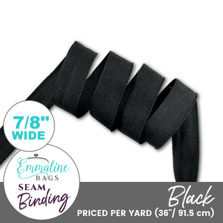 Black | ⅞" (22mm) Binding Tape (Per 1 Yard) - Emmaline Bags Inc.-Sewing Supplies & Notions