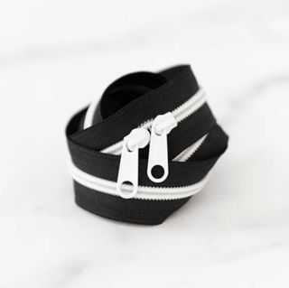 Black and White | 30" Nylon Coil Zipper | *Size #5* with Two Pulls - Emmaline Bags Inc.-Bag Zippers