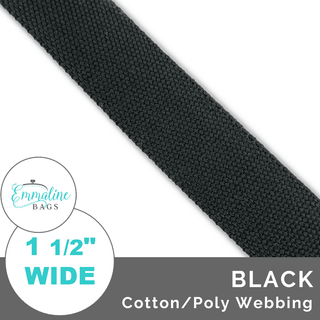 Black | Cotton/Poly Webbing (Per 1 Yard) • 1 ½" Wide (38 mm) - Emmaline Bags Inc. - Straps & Handles