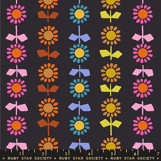 Black Daisy Stripe (Canvas) // Catnap by Ruby Star Society (1/4 yard) - Emmaline Bags Inc. - Fabric