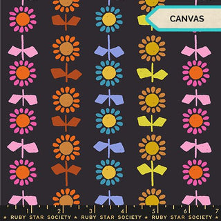 Black Daisy Stripe (Canvas) // Catnap by Ruby Star Society (1/4 yard) - Emmaline Bags Inc. - Fabric
