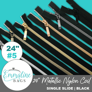 Black | Emmaline 24" Nylon Coil Zipper | *SIZE5* with Rectangle Pull - Emmaline Bags Inc. - Emmaline Zippers