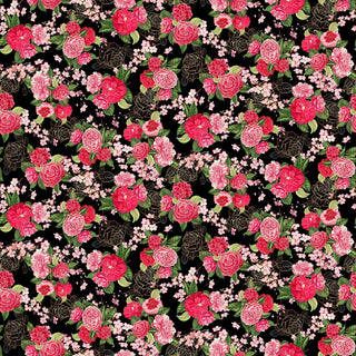 Black Floral // Romance by Catriona Crehan (1/4 yard) - Emmaline Bags Inc.