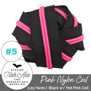 Black & Hot Pink Coil | Nylon Coil Zipper | SIZE5* (3.25 Yards) - Emmaline Bags Inc. - Bag Zippers